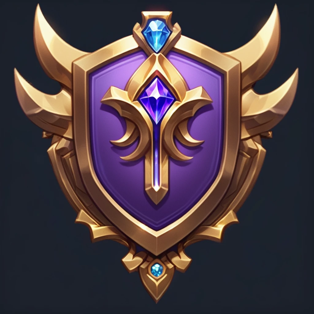 Purple shield，There is a blue diamond on the top, Stylized game icons,Game Icon Assets, Qatar, League of Legends style, league of legends champion, League of Legends Arcane, Mysterious art style, League of Legends Inventory Items, Shielding design