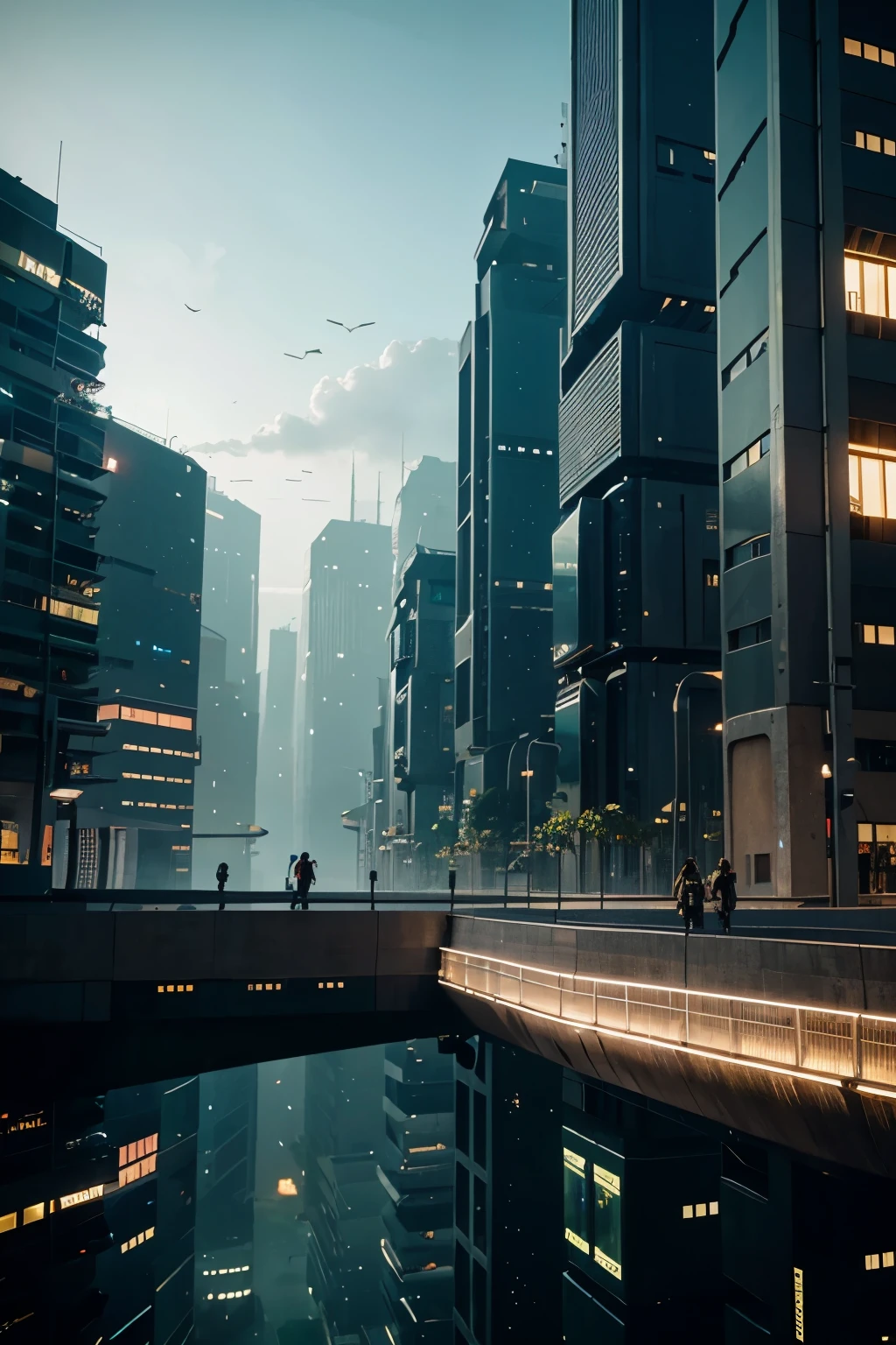 A futuristic city that has the atmosphere with plants