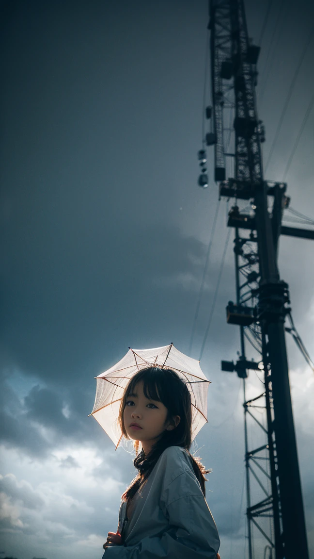 ((crane))、Rainy Sky、((1girl)),from below