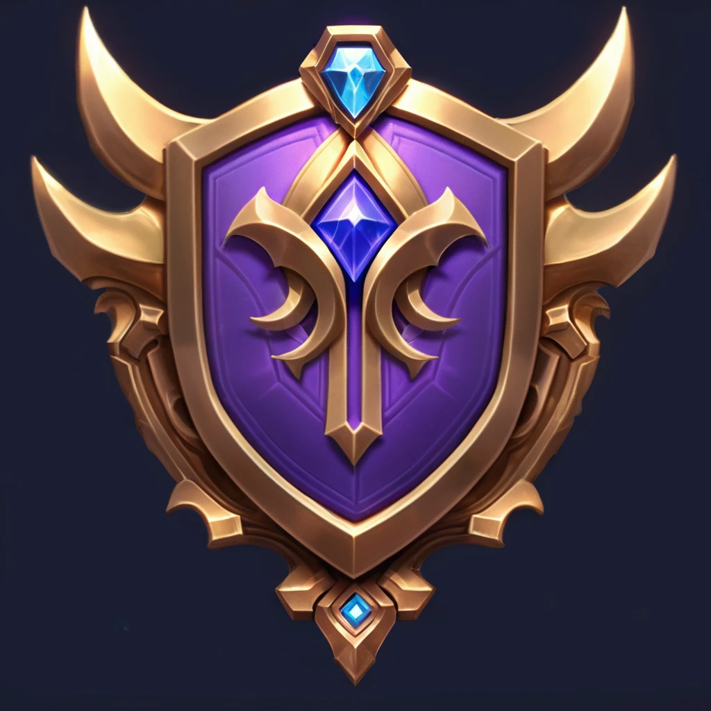Purple shield，There is a blue diamond on the top, Stylized game icons,Game Icon Assets, Qatar, League of Legends style, league of legends champion, League of Legends Arcane, Mysterious art style, League of Legends Inventory Items, Shielding design