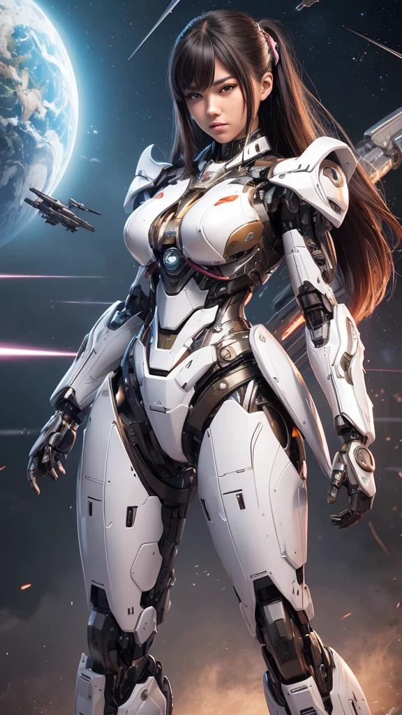 Textured skin, Super Detail, high details, High quality, Best Quality, hight resolution, 1080p, hard disk, Beautiful,(Super Heroine),Oppai Missile,beautiful cyborg woman,Mecha Cyborg Girl,Battle Mode,Girl with a Mecha Body,She wears a battle cyborg mech with a weapon,Fulll body Shot