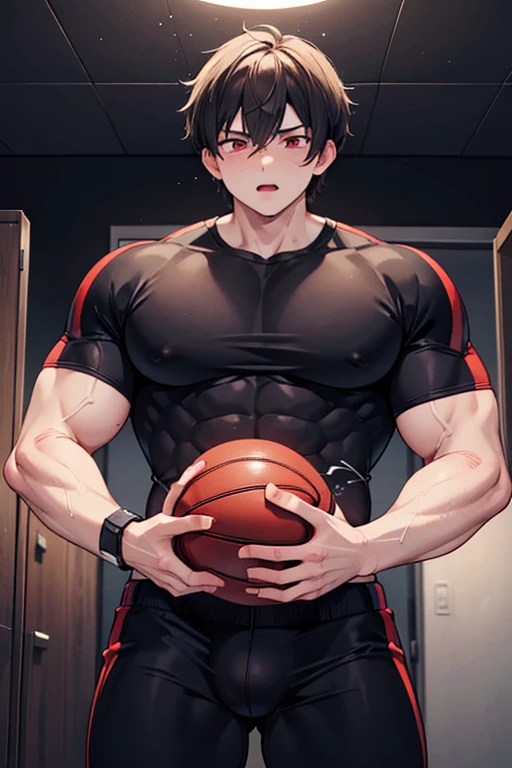 Ash Ketchum from Pokémon hypnotized and flexing his biceps in a locker room with other jocks also being hypnotized they are given a flat top buzz haircut by the barber to fall deeper into trance as a stereotypical big dumb football jock. Glowing red eyes. Muscle growth. Sweat. big biceps. Big triceps. Big traps. Broad shoulders. Big meaty pecs. Hyper muscles. Glowing red eyes. Hyper crotch bulge. Massive bulging crotch. Dumber and dumber. Blank and vapid stare with open mouth in trance while saying in a monotone voice, "Stop. I ... I'm not... I'm not ... I ... not ... I ... am.... I am a dumb jock.... I obey.... Dumber and dumber.... Yes, Coach.... I'm your player, Coach. Whatever you say.... Dumb jocks must obey.... Flex, ... grow, ... and obey.... Huhuhuhuh.... Mindless muscle bro.... Mind blank.... I am a dumb jock...." Slumped shoulders. Hypnosis. Brainwashing. Bigger and dumber jock bro. Assimilation. Transformation into big dumb muscular jock bro. Slumped shoulders. Bulging glutes. Thick stubble. hairy armpits. Repeating triggers to be dumber and dumber each time he says them to think and focus only on growing muscle and being the perfect football jock. Dimwit. Dullard. Bro. Stupid. Musclehead. Mass hypnosis. Entranced. Mindless. Brute. glowing pendulum.
