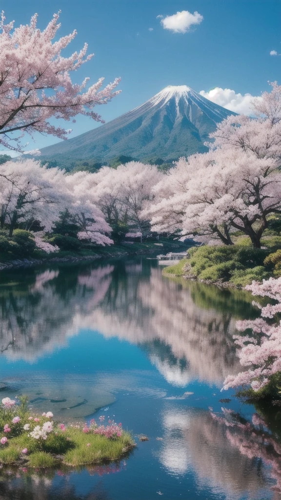Japanese cartoons scenery of a lake with flowers and trees in the background, beautiful Japanese cartoons scene, Ross Chen. Landscape background, Japanese cartoons beautiful peace scene, beautiful Japanese cartoons scenery, 🌺 CG Society, Japanese cartoons nature wallpap, Universe sky. by Shinkai Makoto, Japanese cartoons scenery, Shinkai Makoto. High Detail, Japanese cartoons. by Shinkai Makoto, Beautiful, dreamy and amazing