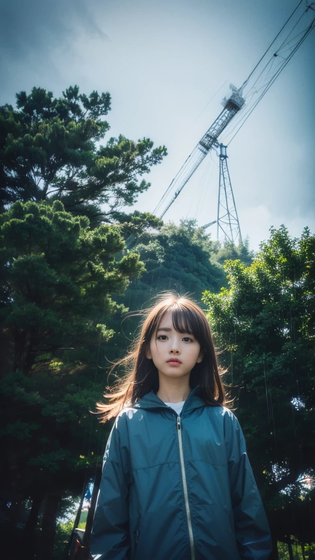 ((crane))、Rainy Sky、((1girl)),from below