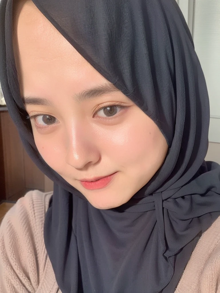 1girl, RAW photo of a 24 year old girl wearing hijab, Masterpiece, 16k, high Resolution, Ultra high Quality, super detailed background, beautiful lighting, Black hijab, solo, park, close up, Hands down, looking at viewer, Indonesia background,(No hand:1.3), Not showing hand,
