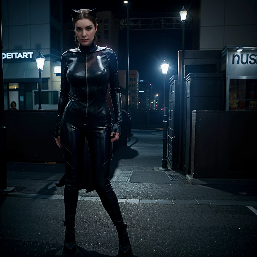 Catwoman stand in City taller than buildings