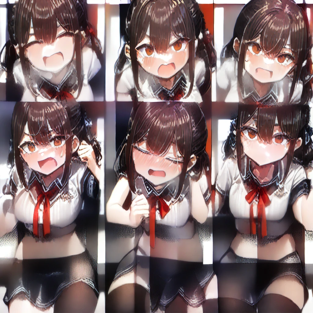 nsfw,4girls,shirt lift,lineup,Multiple Girls,straight-on,tow side up,masterpiece, best quality, very aesthetic, absurdres,black,red,White,Silver,masterpiece, best quality, very aesthetic, Absurdres Student,(big breast),(medium breasts),(huge breasts)