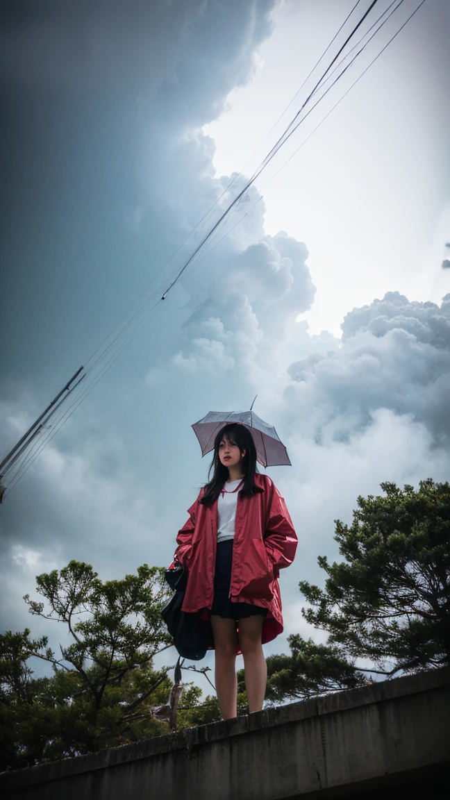 ((crane))、Rainy Sky、((1girl)),from below