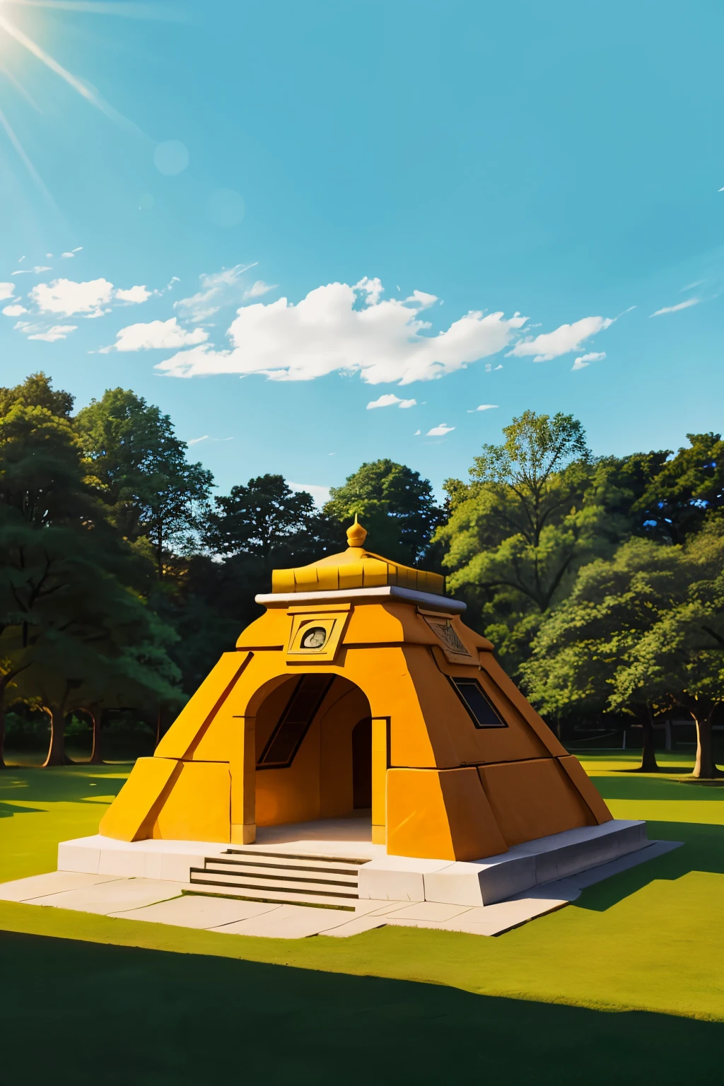 a pavilion of the serpentine gallery that is a little underground and on the outside in 3D you can see the sun representing the Inca culture, That is, the pavilion is inspired by the sun. 
