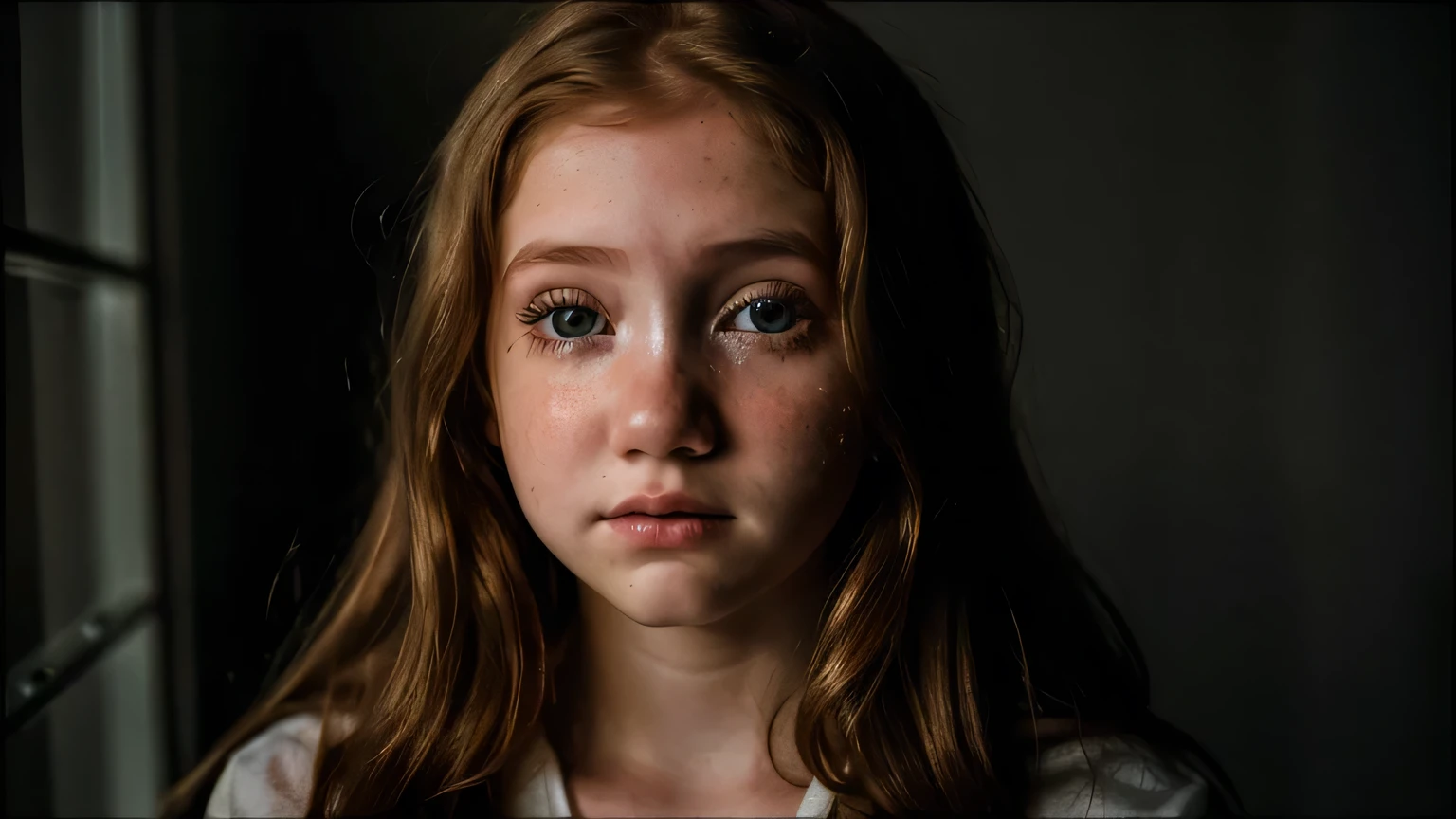 (RAW photograph by lifewithmak, portrait,detailed skin:1.2),8k uhd,dslr,soft lighting,high quality,film grain,Fujifilm XT3, girl, long brown hair, sad eyes with tears, beautiful, in the darkness