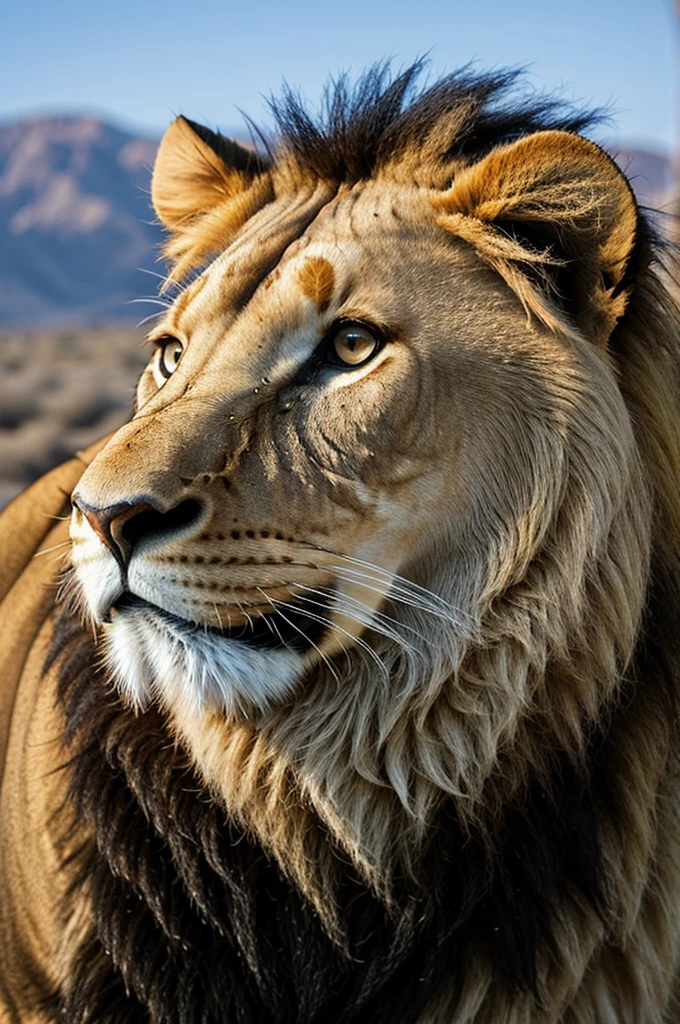 Face of a lion and in one eye reflects an eagle