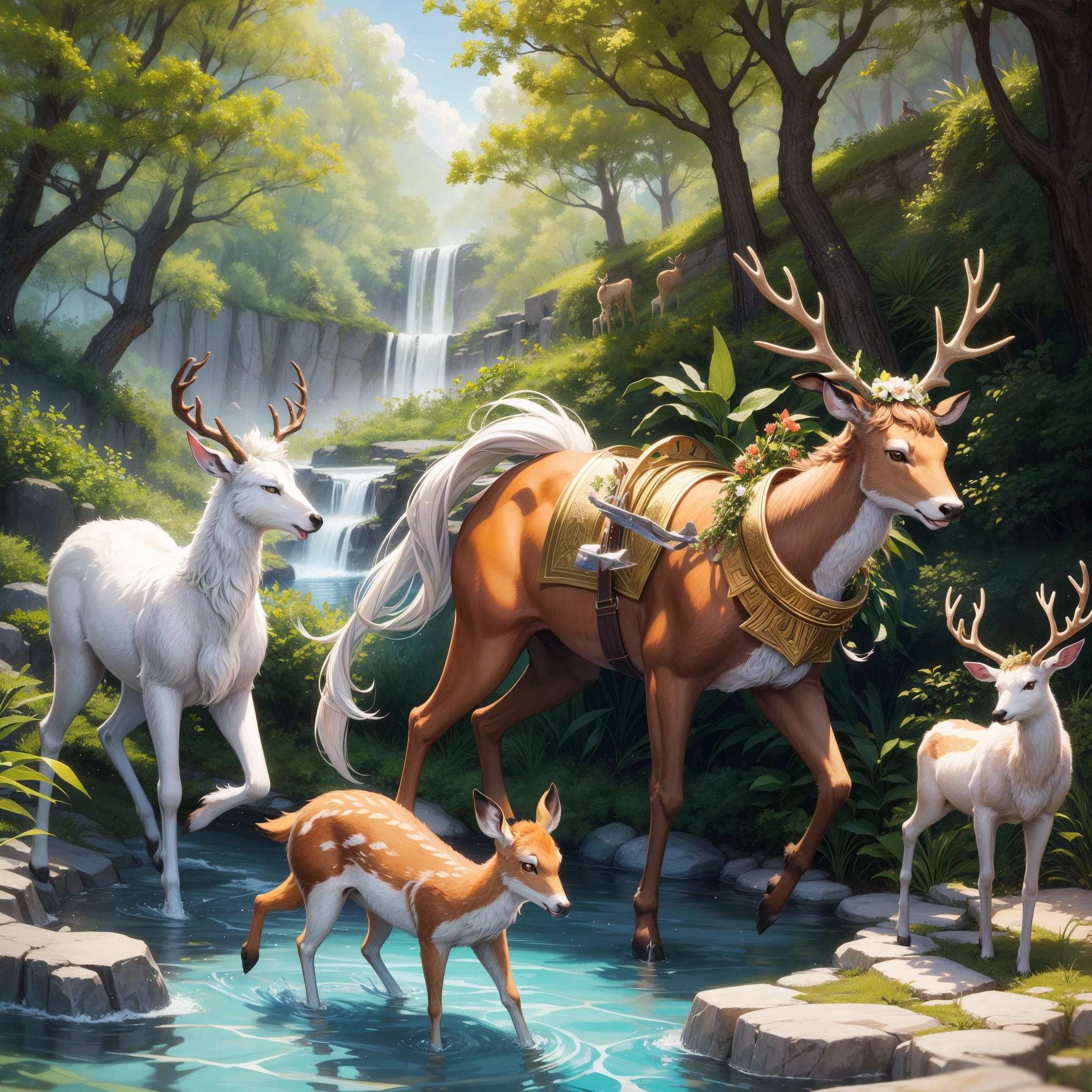Cerynean deer、A female deer said to be the sacred animal of the goddess Artemis。
In Greek, deer is called elapos(Elaphos)Call it、Cerynean deerのことはケリュニティス・エラポス(Kerynitis Elaphos)It is called。
With golden horns and bronze hooves、It is said that it is faster than a bow and arrow.。
Originally this female deer、There are five in total、Artemis herself captured four of them and tied them to her chariot.。But the last one was so fast that even Artemis couldn't catch it.。
The third difficulty: This doe、It was the third of the Twelve Labors of Hercules.。The swiftness of the female deer、Hercules set out on a one-year journey around Greece on foot.、Finally, I managed to capture the female deer at the watering hole.。
