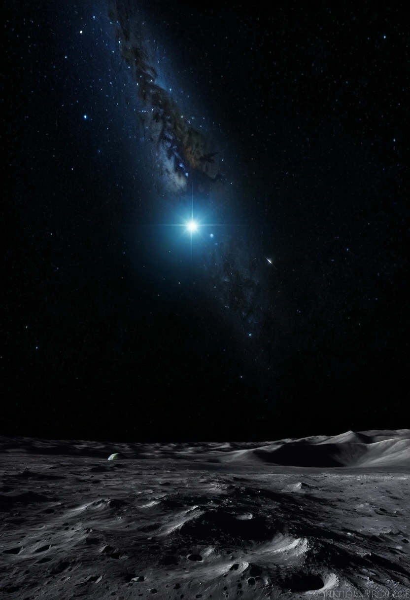 Planet Earth seen from the moon in space with several bright stars in space