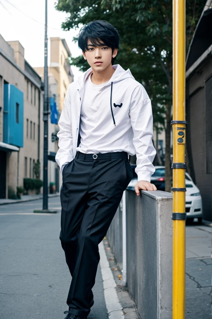 An anime boy with the lyrics "and" on his pole