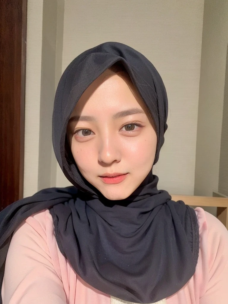 1girl, RAW photo of a 24 year old girl wearing hijab, Masterpiece, 16k, high Resolution, Ultra high Quality, super detailed background, beautiful lighting, Black hijab, solo, park, close up, Hands down, looking at viewer, Indonesia background,(No hand:1.3)