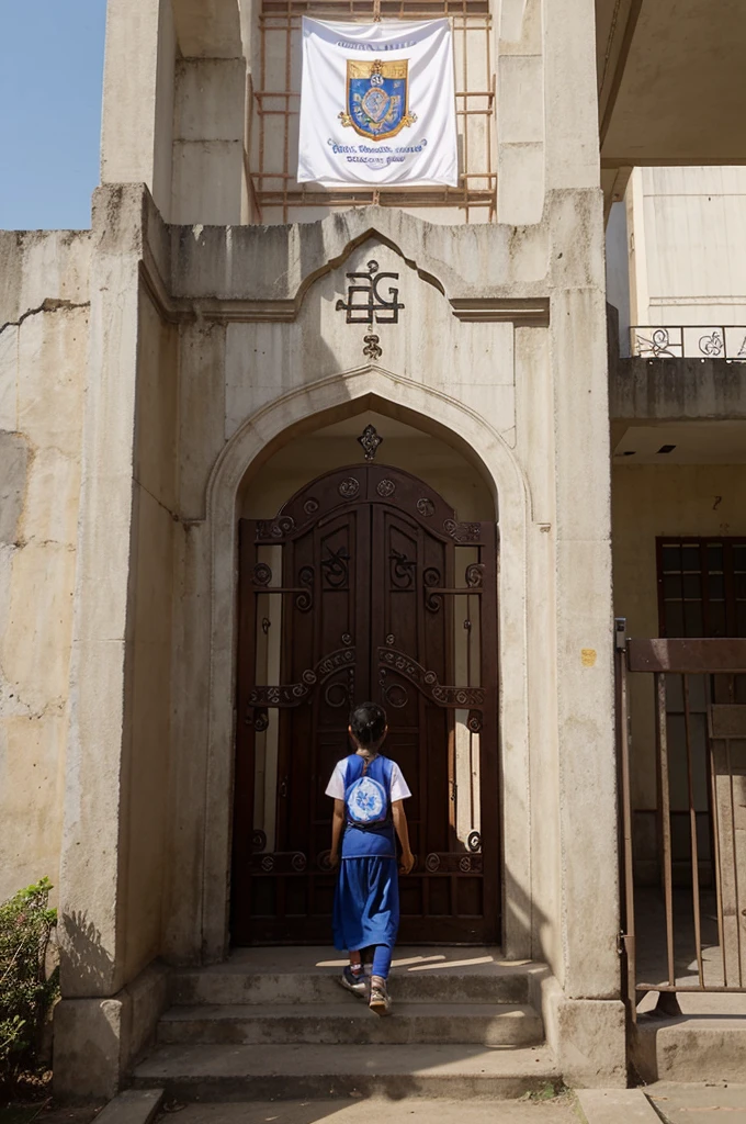 The animation of the school building is amazing (The gate is inscribed with SLB Bhakti Luhur Maumere) and there are children with disabilities who are developing skills in front of the gate) there is a driving school logo and an independent curriculum