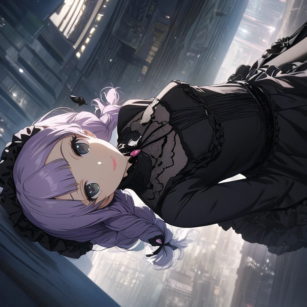 a masterpiece, beautiful eyes, a beautiful face, beautiful depiction, details, solid blue Skyscrapers background, ultra detailed, 8K, (Cute a girl:1.5), (masterpiece:1.3), anime visual, (Black gothic lolita outfit, black boots, black parasol, sideways, :1.3 ), (Lovey-dovey:1.5), (tilt head:1.3), extremely delicate face, soft clean focus, realistic lighting and shading, (an extremely delicate and beautiful art:1.3), elegant, (muted colors:1.1),(one girl with closs hair pin,pale purple hair,wavy two braids,blunt bangs hair,green and black eyes.pink lips:1.4), small breast,slim,smile,Slender,morning lit,Glasses,
(masterpiece:1.3), anime visual, small breast,slim,The Moulin Rouge in Paris, mysterious pink light, a slightly dark room,look at viewer,smiling, full body shot, A starry sky, a gentle smile, look at viewer, morning lit,