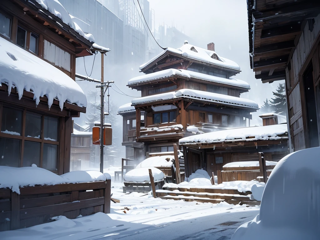 (masterpiece), best quality, Place, heavy snow storm, snow, snow storm, ruin, no people, ruined place