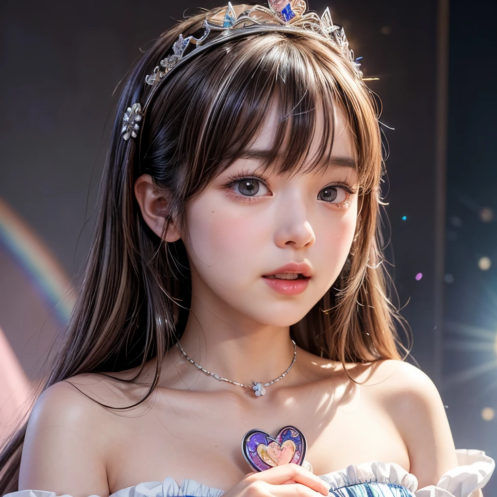 NSFW, 8k, High-level, absurd, masterpiece, best quality, primitive, very detailed CG, very detailed wallpaper, perfect lighting, Extremely detailed (((The personifying " Queen of Hearts " as a  Girl))), MysticSight, Tyndall effect, Tyndall scattering, Studio gray background with (many Dazzling RainbowColor particles BokeH:1.28), (RoundlyButts, ThighGap), (Exposed:0.4), (Assfocus with looking ahead), BREAK (NOGIZAKA face variations) Extremely Detailed very KAWAII face variations, perfect anatomy, Childish, captivating gaze, elaborate detailed Eyes with (sparkling highlights:1.28), long eyelashes、Glossy RED Lips with beautiful details, Coquettish tongue, Rosy cheeks, Radiant PearlSkin with clear transparency . { (Dynamic LifeLike expressions:1.4) | :d) }, (large eyes:-1) .