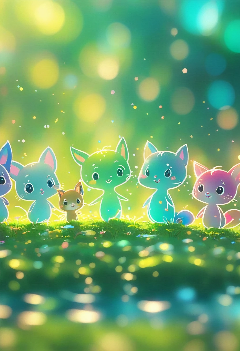 (masterpiece, best quality:1.2), Close up of cartoon animals on green background, cute numbersArt, Beautifully detailed digital art, 4k high definition illustration wallpaper, Cute numbers, Blurred dream picture, 4k hd wallpaper illustration, Cute 3d rendering, A beautiful artistic illustration, 2d illustration, 2d illustration, Blurred dreamy illustration, Epic Concept Art. bokeh