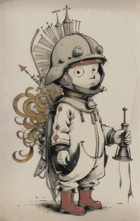 (ultra detailed,ultra high res,detailed background),((2D)),((flat color)),((muted color)), 1solo, looking at viewer, white hazmat suit, (big red galoshes), plush collar, full body image, square helmet