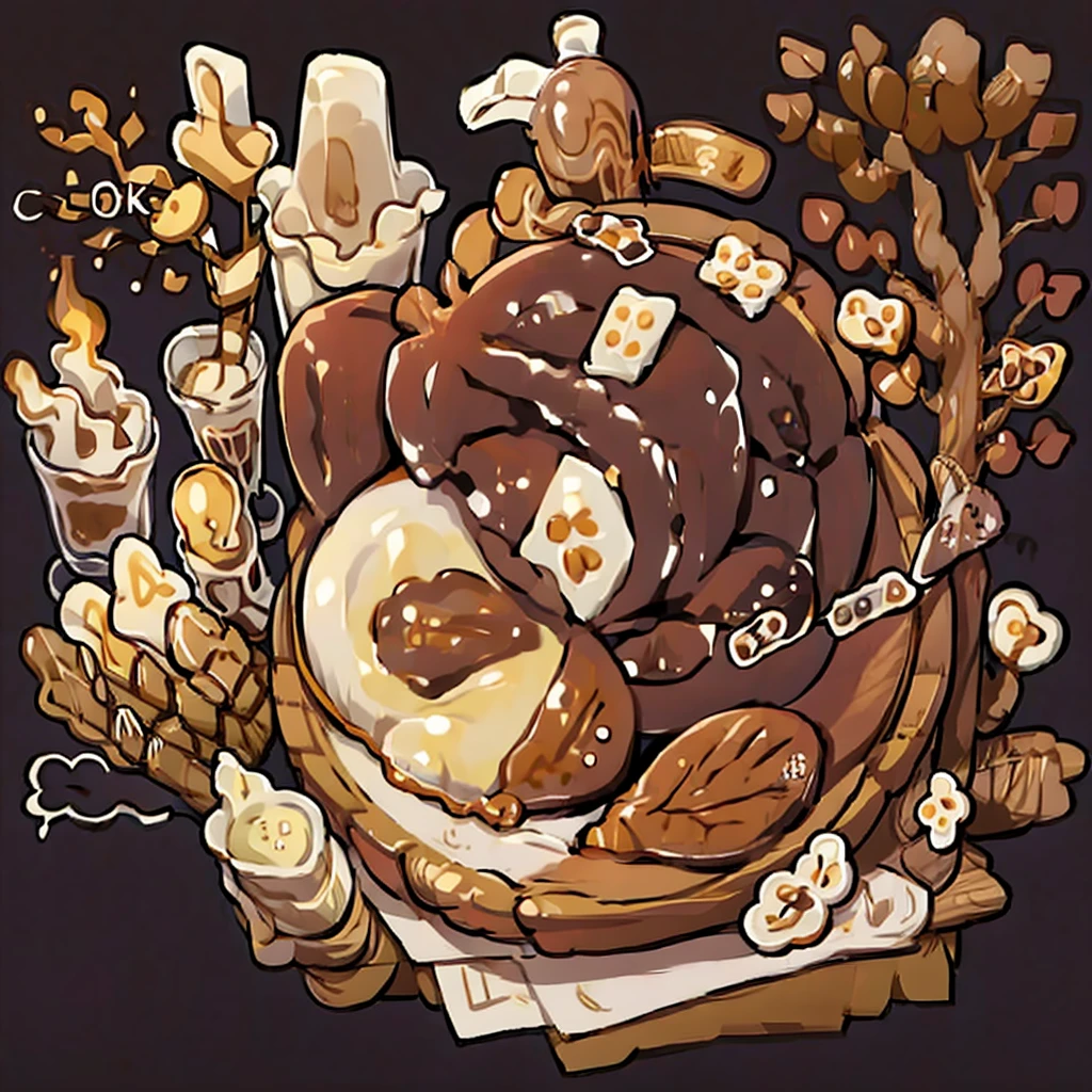 cute artstyle, brown bakery, milky, brown bread, bakery shop, theme, bread & cookies, white bread, paper bag filled with lots of bread 