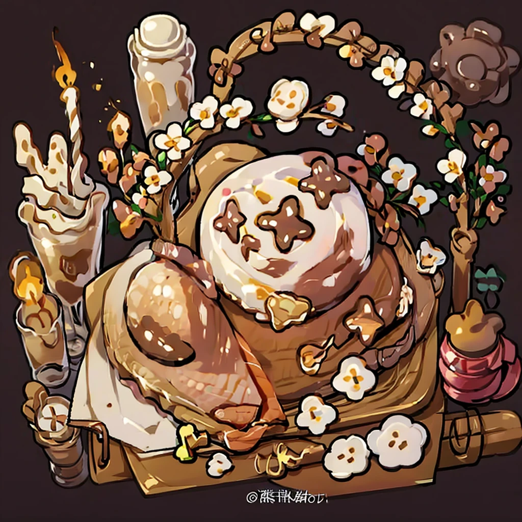 cute artstyle, brown bakery, milky, brown bread, bakery shop, theme, bread & cookies, white bread, paper bag filled with lots of bread 