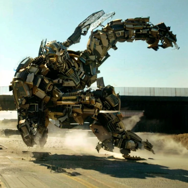 transformerslora, Bonecrusher, Bayformers Bonecrusher, Bonecrusher from Transformers (2007), Bayformers design, Bayverse Bonecrusher, Bonecrusher going an a rampage in the movie transformers (2007), non-humanoid robot, robot, mecha, full body, robot, mecha, science fiction, head turned to the side, professional photo, aesthetic, cool mecha style, Bayformers movie style tec, natural light, highly detailed, (highly detailed background), detailed textures, wide angle, 8k, HDR, professional photoshoot, high quality photo, realistic photo, realistic shadows, detailed shadows, realistic proportions,film grain, raw photo, (raytracing)\, (dark shot:0.617), epic realistic, faded, ((neutral colors)), art, (hdr:1.5), (muted colors:1.2), hyperdetailed, cinematic, warm lights, dramatic light, (intricate details:1.1),