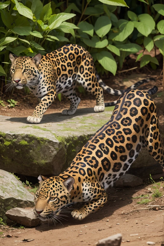 Muscular agouti hunting jaguar