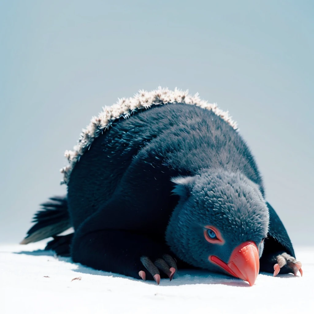 Big Animaly, has red stripes on his skin, blue eyes, penguin mixed with starfish, Grassroots, no background, (koala head)