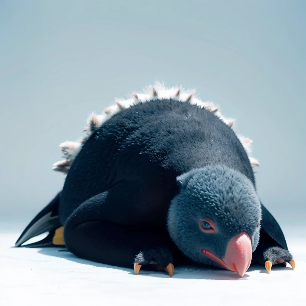 Big Animaly, has red stripes on his skin, blue eyes, penguin mixed with starfish, Grassroots, no background, (koala head)