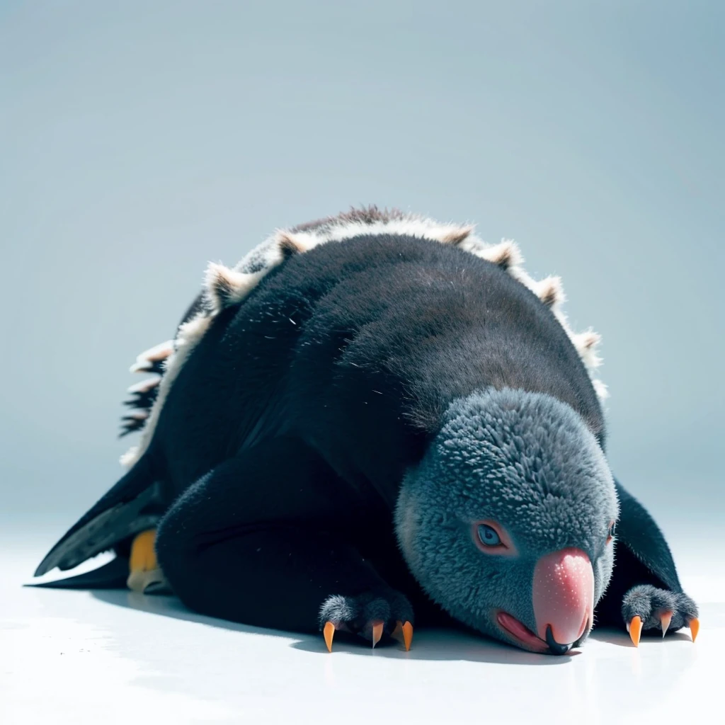 Big Animaly, has red stripes on his skin, blue eyes, penguin mixed with starfish, Grassroots, no background, (koala head)
