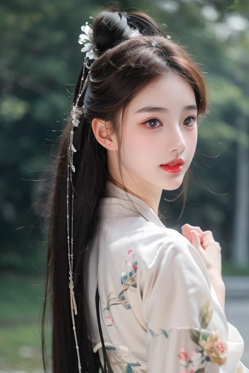halfbody of 1girl,  (8k, best quality, masterpiece), (realistic, photo-realistic:1.37), hanfu clothes, cute and innocent pose, ultra-detailed