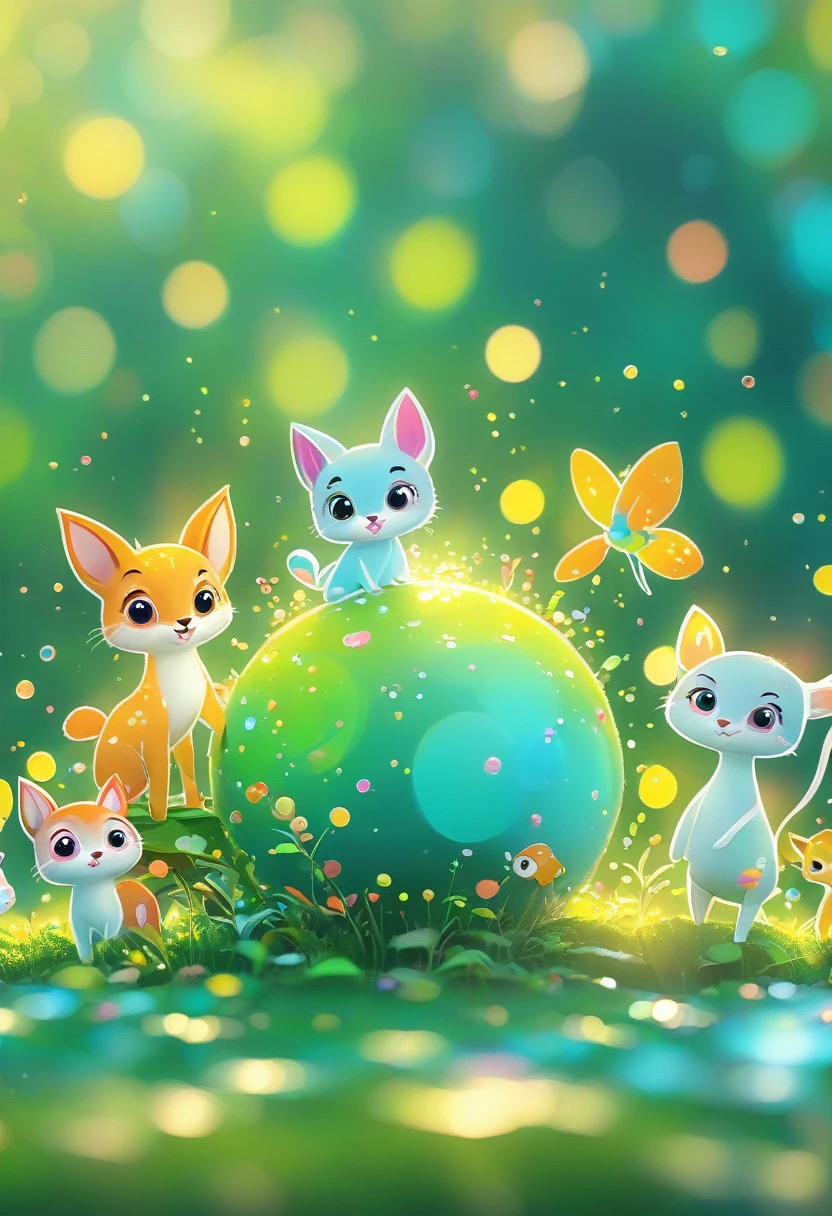 (masterpiece, best quality:1.2), Close up of cartoon animals on green background, cute numbersArt, Beautifully detailed digital art, 4k high definition illustration wallpaper, Cute numbers, Blurred dream picture, 4k hd wallpaper illustration, Cute 3d rendering, A beautiful artistic illustration, 2d illustration, 2d illustration, Blurred dreamy illustration, Epic Concept Art. bokeh