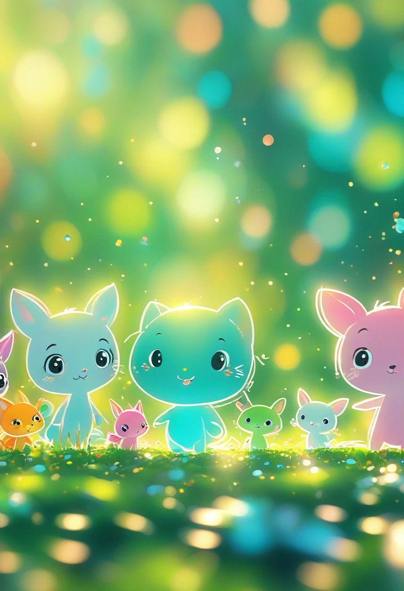 (masterpiece, best quality:1.2), Close up of cartoon animals on green background, cute numbersArt, Beautifully detailed digital art, 4k high definition illustration wallpaper, Cute numbers, Blurred dream picture, 4k hd wallpaper illustration, Cute 3d rendering, A beautiful artistic illustration, 2d illustration, 2d illustration, Blurred dreamy illustration, Epic Concept Art. bokeh