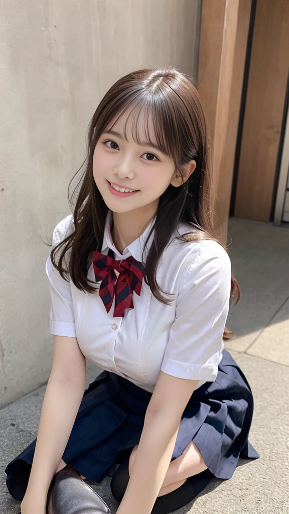 (A slim girl with big breasts in a high school uniform:1.3、Long Shot:1.5、Brown Loafers:1.5、lean forward and look at me:1.5)、(Looking at me with a cute face and smiling: 1.5)、(No background:1.3)、(Anatomically correct:1.3)、(Complete Hand:1.3)、(Full Finger:1.3)、Photorealistic、Raw photo、Highest quality、High Resolution、Delicate and beautiful、Perfect Face、Beautiful fine details、Fair skin、Real human skin、pores、((Thin legs))、(Black Hair)