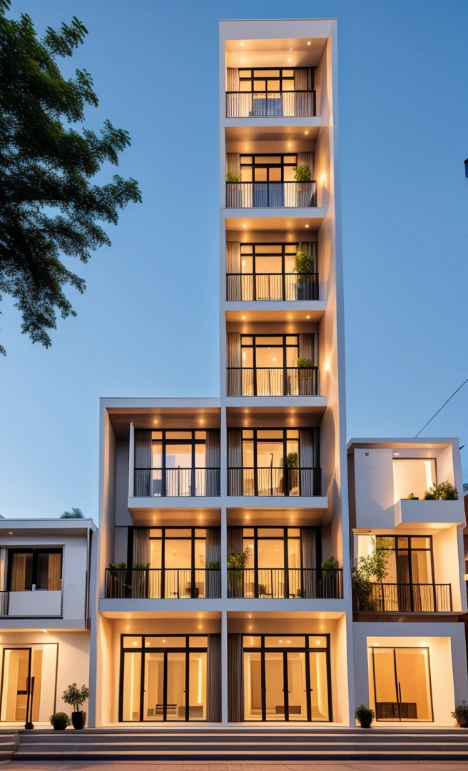 Perspective of a modern house with a large enough front yard, main materials are light yellow walls, stone and wood, a road running in front of the house, (RAW photo, real, best quality, masterpiece: 1.2), current view modern minimalist, 1 street in front of house, shime ring light, indoor brightness:1.2, dynamic lighting:1.3, (hyper-realistic, photo-realistic:1.2), high quality, daylight, contrast high:0.5 perfect light, Archdaily, contemporary masterpiece award, award winning contemporary, beautifully designed masterpiece, spacious modern mansion, modern neo-traditional, wide angle exterior 2022 , mid-century modern, contemporary home, stylish modern feel, long front view, award-winning modern design, stunning lines, residential, exquisite details, indoors gently:1.3