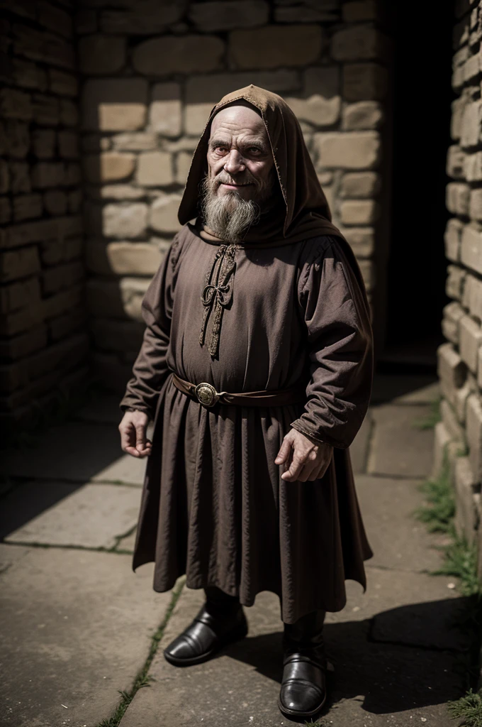 medieval ages, medieval noble clothing, nosferatu, ugly, deformed, dwarf, alone, in the shadows, nighttime, grinning.