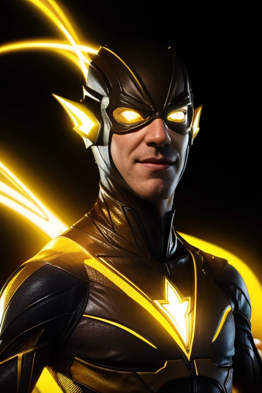 a reverse flash, tom cavanaugh, detailed face, intricate yellow costume, dynamic pose, speedforce energy, vibrant colors, dramatic lighting, cinematic composition, stylized 3d render, high resolution, photorealistic, detailed textures, cinematic atmosphere, dark and moody lighting, epic scale, ultra-detailed