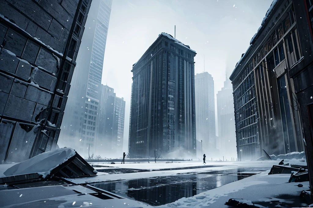 (masterpiece), best quality, Place, heavy snow storm, snow, snow storm, ruin, no people, ruined place, night time