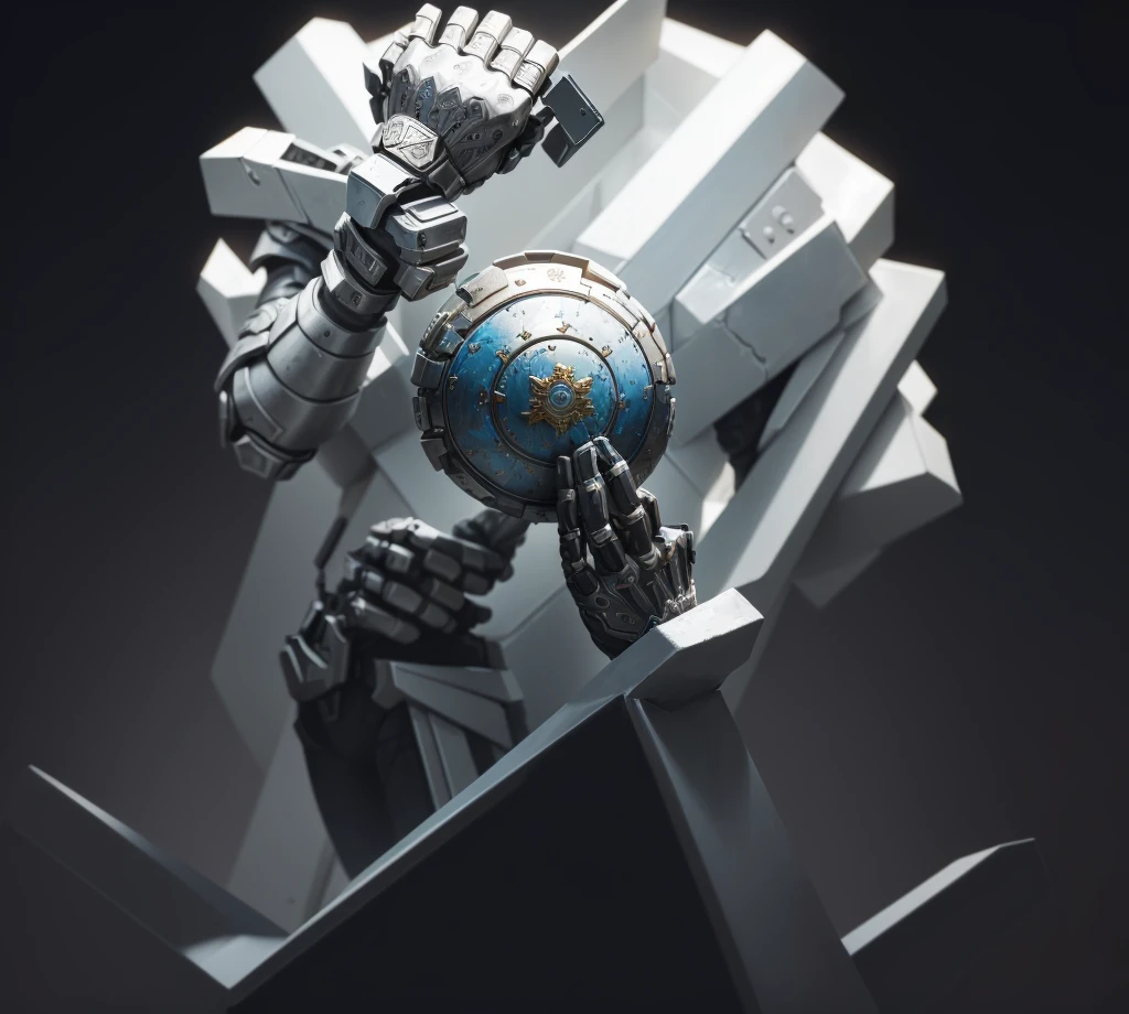 A sculpture, a game medal representing cooperation, two metal hands, metal texture, casual game style, game original painting style, clear sense of volume, clear, no blur, clear, masterpiece, high saturation, high saturation, rich details, detailed HD, 8K