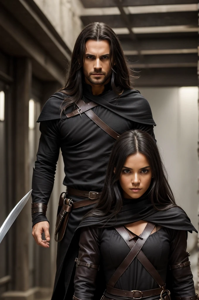 Has penetrating and alert eyes, dark, messy hair that falls slightly over his forehead. Her outfit is a mix of function and style.: a tight, dark-colored tunic that allows you to move freely and high boots to move silently. He carries with him a thin and sharp sword, perfect for fast and precise attacks.