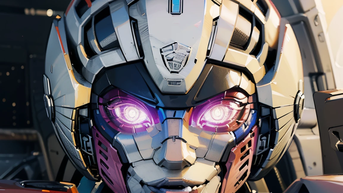 ROTB_Arcee, 1 girl, smile, robot, mecha, (bright Eyes:1.2), face reference, face focus, front of face, portrait, face reference, head on , looking at the viewer. viendo head on, full face, bust from chest up