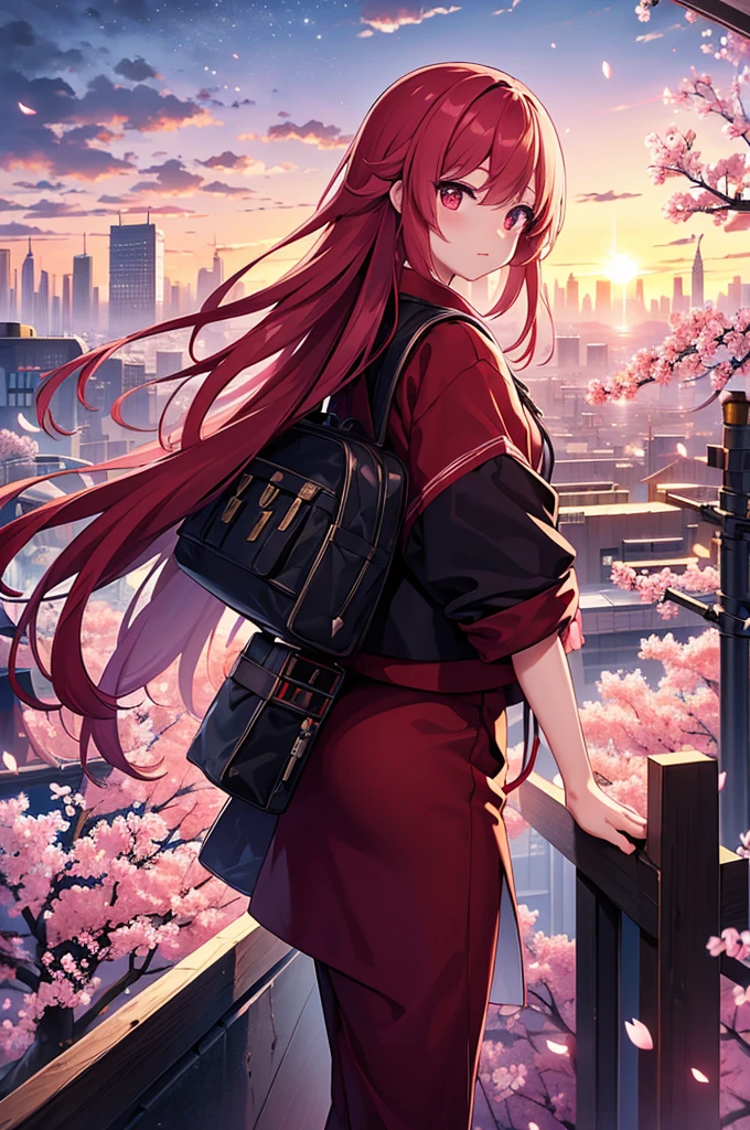 (masterpiece:1.2), best quality, midjourney, no person just background, japanese futuristic city, sunset with bleeding lights, sakura blossoms floating in the sky

