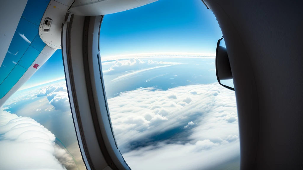 a view of a window of an airplane with a view of the sky, airplane window view, airplane view, view from above from plane, in the air, view from the sky, seen from a plane, sky view, in the sky, window open, inside airplane, flying in the clouds, perspective shot from the sky, flying above the clouds, looking outside