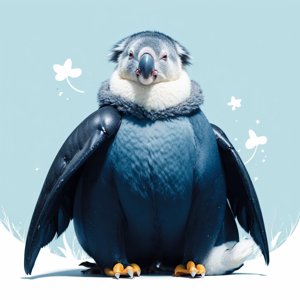 Big Animaly, has white stripes on his skin, blue eyes, penguin mixed with lobster, Grassroots, no background, (koala head)
