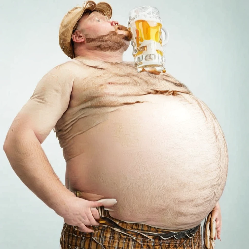 Fat man in small shirt With
Huge beer belly