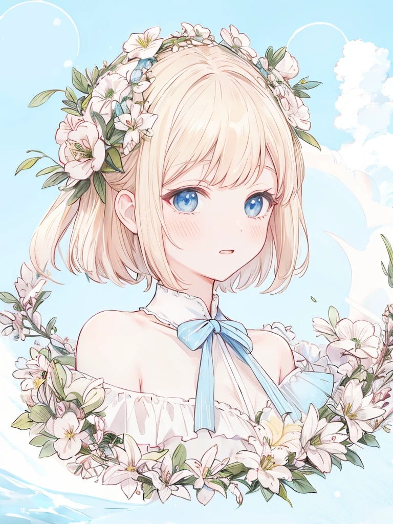 ((4K, master piece, Best Quality)), Cute s,Wind,pale blond hair, Blue eyes,very long twintails,Blue sky,Laugh,double tooth,Closed eyes,Looking at Viewer,Lens Flare, Coastal, swim wears