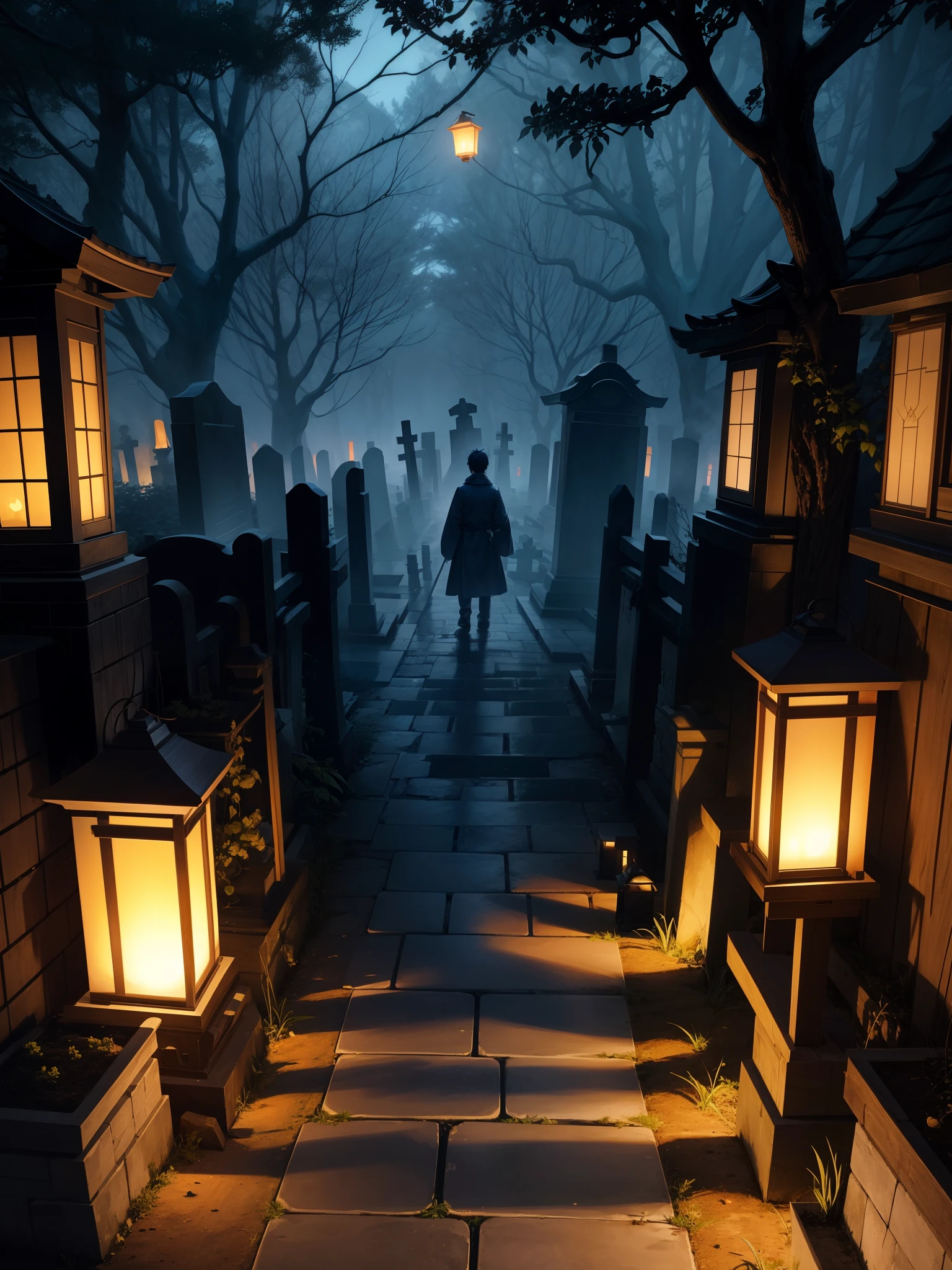 A grave keeper standing silently in the dark cemetery、With the only light from the lantern in hand, I move forward。The dead leaves rustle quietly under my feet.、The cool night air caresses my skin。Gravestones are arranged irregularly around the area.、The shadows seem to go on forever。The warm light of the lantern gives the gravestone a soft glow.、It exudes a mysterious atmosphere。
The grave keeper walks carefully.、I try not to make any noise so as not to disturb the silence.。The flickering light of the lantern illuminates the way、Next, gravestones and sculptures emerge from the darkness.々appears as。His gaze is sharp、Looking around carefully、Step by step, move forward。
At the feet of the grave keeper、Occasionally, there are signs of small animals moving around.、The creatures of the night are quietly active。The shadows cast by the lantern light、At times, the grave keeper's image is projected in a giant form.、The shadow stretches out to cover the entire gravestone.。He is familiar with this eerie landscape.、Doing my job without fear。
At night, the cemetery is enveloped in silence and darkness.、The light from the lantern held by the grave keeper is the only ray of hope.。his mission is、In this silence, it is to protect the peace of those who have died.、So every night he、I walk through the dark graveyard with a lantern in hand。