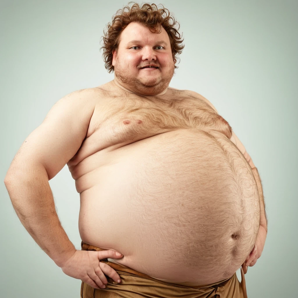 Fat man in small shirt With
Huge beer belly